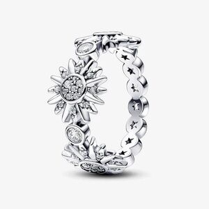 925 Sterling Silver Shining Triple Sun Ring. Size 8